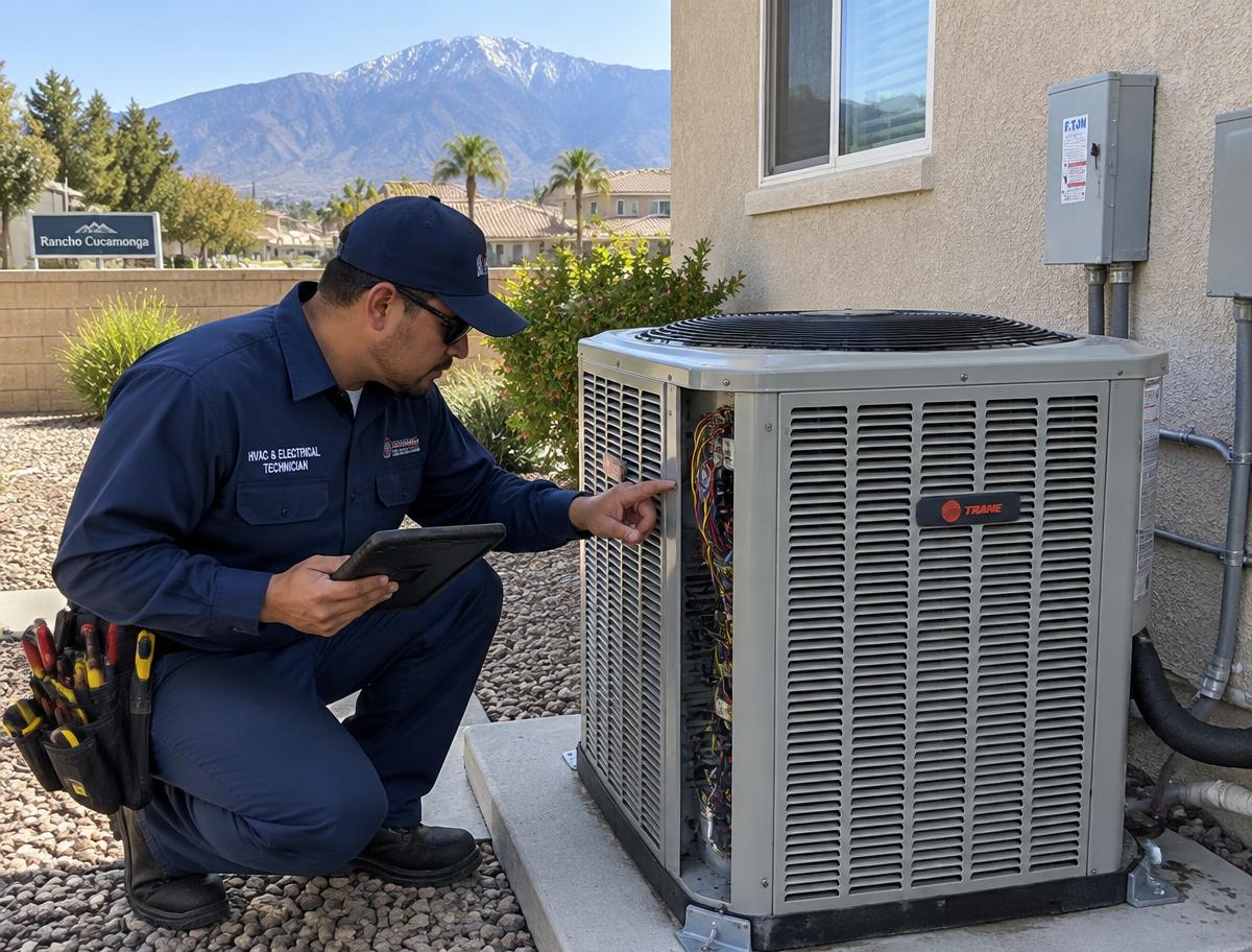 Technician servicing an AC unit